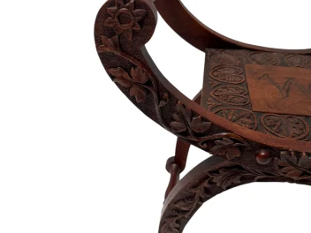 Art Nouveau Walnut Savonarola Hand-Carved Stool, 1900s